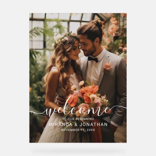 'Welkom' Custom Photo Wedding Acryl Bord (Voorkant)