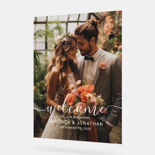 'Welkom' Custom Photo Wedding Acryl Bord (Hoek)