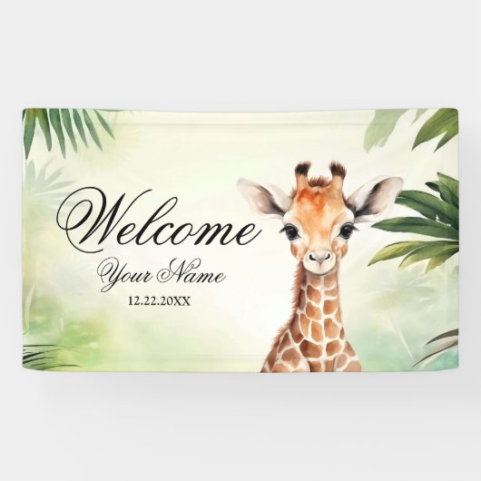 Welkom Cute Giraffe Jungle Baby Shower Feest Spandoek (Horizontaal)