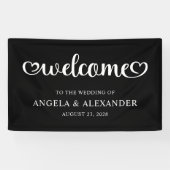 Welkom Cute Hearts Script Bruiloft Spandoek (Horizontaal)