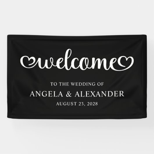 Welkom Cute Hearts Script Bruiloft Spandoek (Horizontaal)