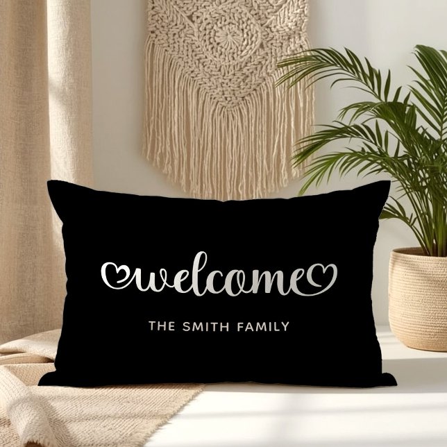 Welkom Cute Hearts Script Kussen (Welcome Cute Hearts Script Lumbar Pillow)