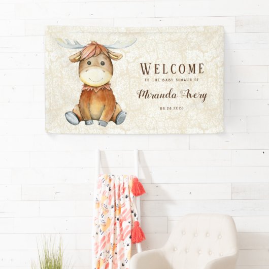 Welkom Cute Moose Animal Print Baby shower Spandoek (Insitu)