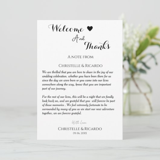 Welkom & dank u huwelijksgast tafel Kaart (Staand voorkant)