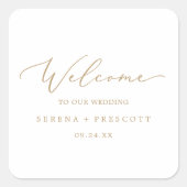 Welkom Delicate Gold Calligraphy Weddenschap Vierkante Sticker (Voorkant)