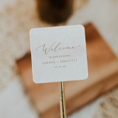 Welkom Delicate Gold Calligraphy Weddenschap Vierkante Sticker