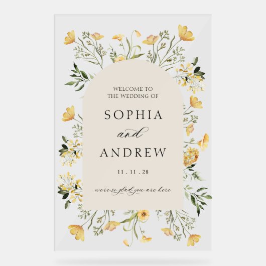 Welkom Delicate Wildflower Wedding Acryl Bord (Voorkant)
