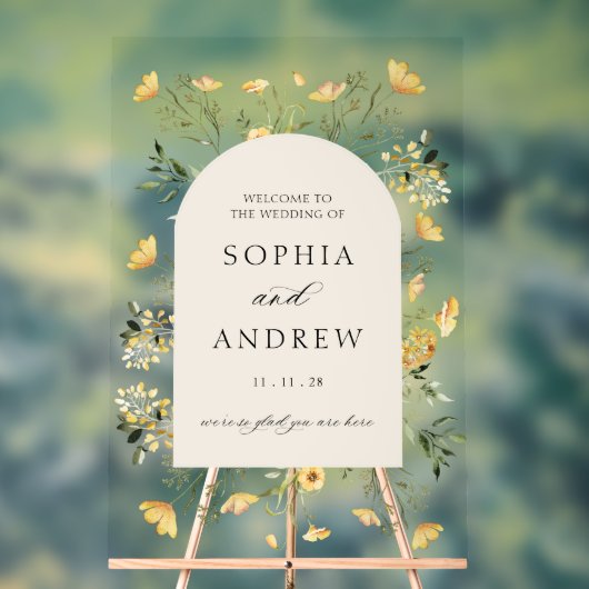 Welkom Delicate Wildflower Wedding Acryl Bord (Neutraal)