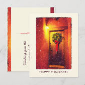 Welkom deur Wreath Snowy Kerstmis Feestdagenkaart (Voorkant / Achterkant)