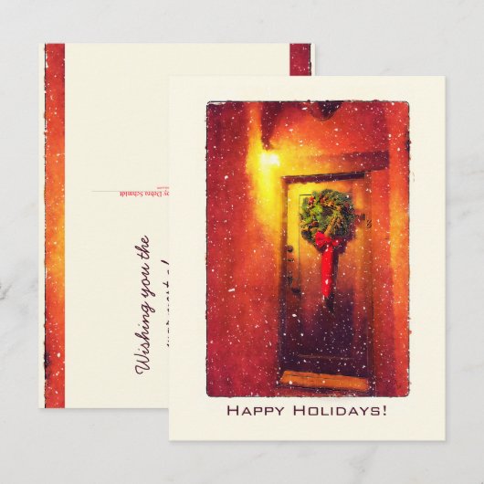 Welkom deur Wreath Snowy Kerstmis Feestdagenkaart (Voorkant / Achterkant)