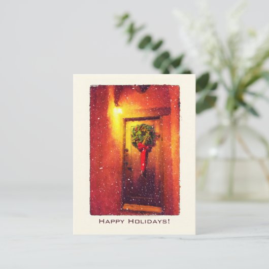 Welkom deur Wreath Snowy Kerstmis Feestdagenkaart (Staand voorkant)