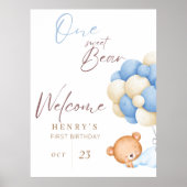 Welkom Dieren Beer Pastel Boy 1e Verjaardagsfeest Poster (Voorkant)