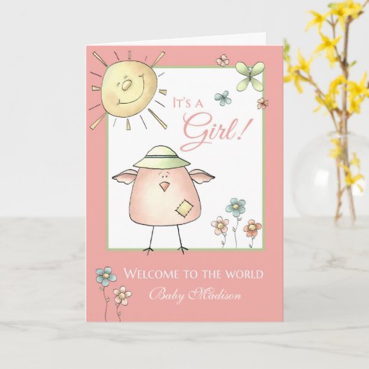 Welkom Dochter - Aangepaste naam Baby gefeliciteer Kaart (Gele Bloem)