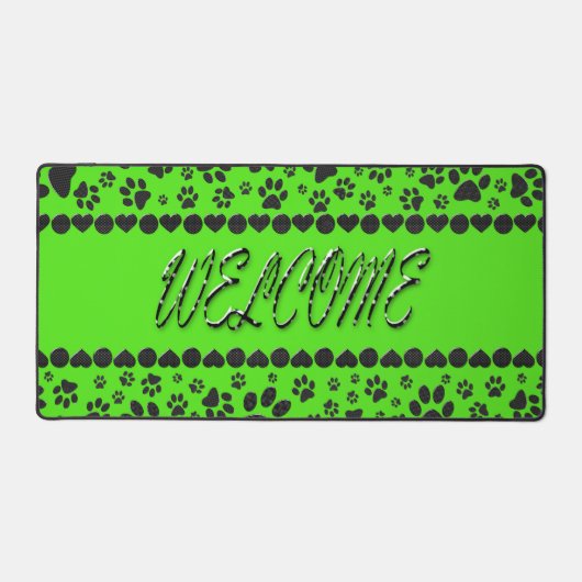 Welkom Dog Paws Black & White Polka Dot on Green Bureaumat (Voorkant)