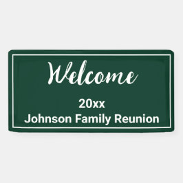 Welkom Donker Groen en Witte Naam Familie Reunion Spandoek