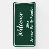 Welkom Donker Groen en Witte Naam Familie Reunion Spandoek (Verticaal)