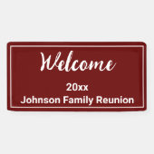 Welkom Donkerrood en Witte Naam Familiereünie Spandoek (Horizontaal)