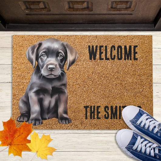 Welkom Doormat - Black Labrador Puppy Deurmat