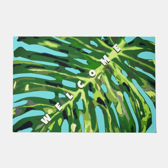 Welkom Doormat Tropisch Monstera Leaf Deurmat (Voorkant)