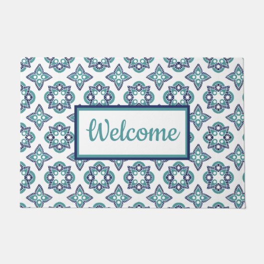 Welkom DoorMat Turquoise tegel Deurmat (Voorkant)