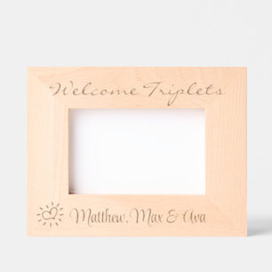 Welkom drieling, met namen, foto, 6x4", gegraveerde lijstjes