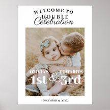 Welkom Dubbele Viering Verjaardag Foto Teken