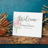 Welkom Easel Weddenschap Waterverf Roze Flora Plaq Fotoplaat (Zijkant)