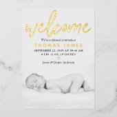 "Welkom" Echte Folie Foto geboorteaankondiging Folie Uitnodiging (Voorkant)