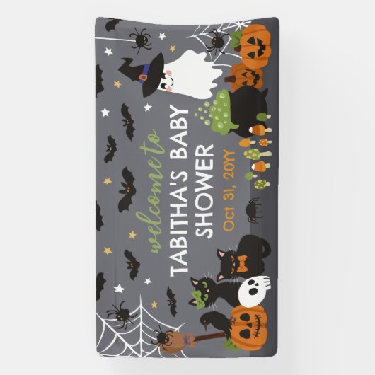 Welkom Een Baby Brouwt Heksenketel Halloween Spandoek (Verticaal)