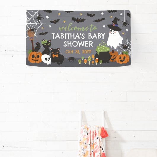 Welkom Een Baby Brouwt Heksenketel Halloween Spandoek (Insitu)