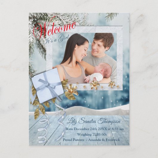 Welkom, een meisje. aankondigingskaart (Voorkant)