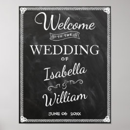 Welkom | Eenvoudig Rustic Black White Wedding Poster