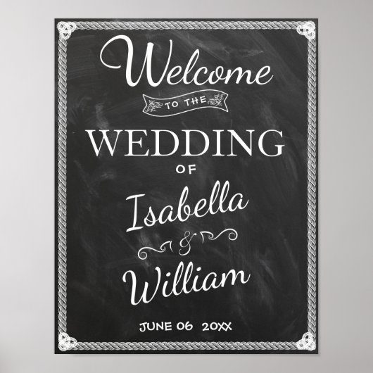 Welkom | Eenvoudig Rustic Black White Wedding Poster (Voorkant)