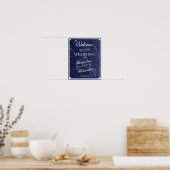 Welkom | Eenvoudig Rustic Blue Board Wedding Poster (Keuken)