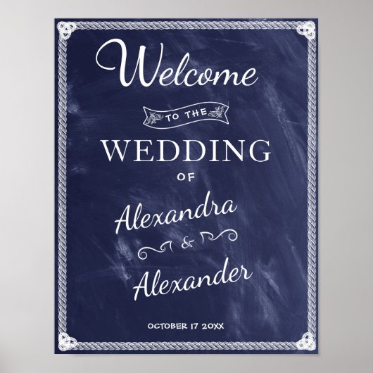 Welkom | Eenvoudig Rustic Blue Board Wedding Poster (Voorkant)