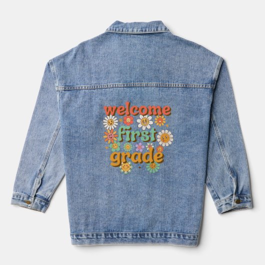 WELKOM EERSTE LEERJAAR EERSTE DAG TERUG OP SCHOOL DENIM JACKET (Achterkant)