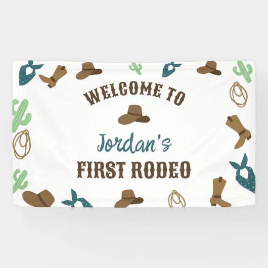 Welkom Eerste Rodeo Verjaardag 1e Cowboy Western Spandoek (Horizontaal)