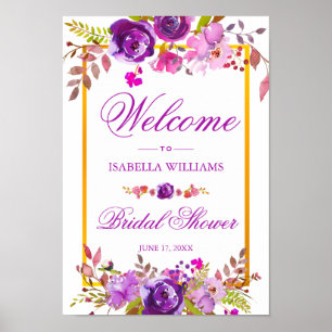 Welkom   Elegant Chic Gold Paars Floral Poster