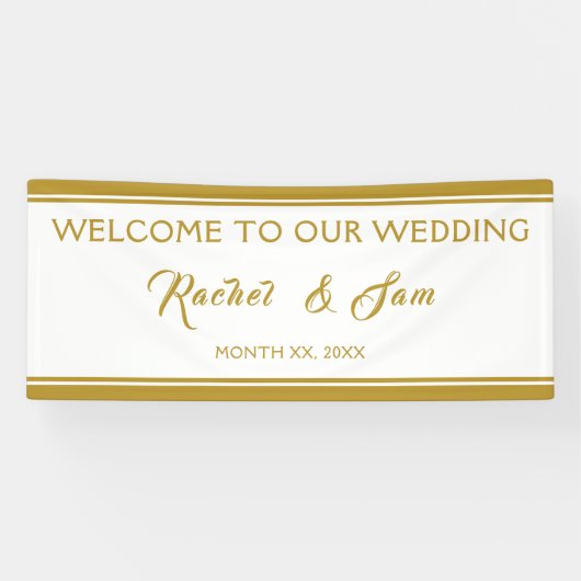 Welkom Elegant Gold Framed Wedding Spandoek (Horizontaal)