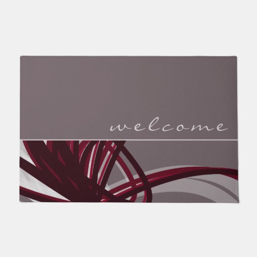 Welkom | Elegant Grey & Burgundy Ribbons Deurmat (Voorkant)