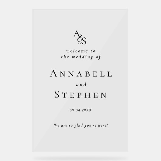 WELKOM! Elegant, klassiek, monogram, Acryl Bord (Voorkant)