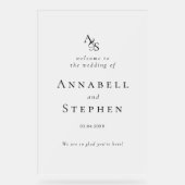 WELKOM! Elegant, Klassiek, Monogram, Huwelijk Acryl Bord (Voorkant)