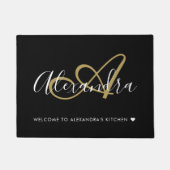 Welkom Elegant Monogram Black Gold Script Name Deurmat (Voorkant)