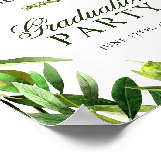Welkom | Elegant Olive Boho Graduation Party Poster (Hoek)