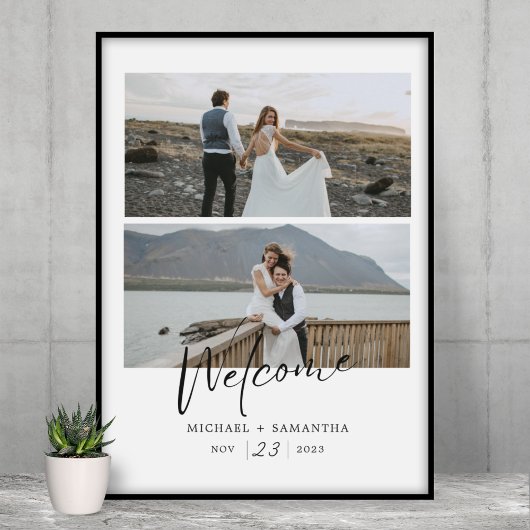 Welkom Elegant Script Black en White Wedding Welco Poster