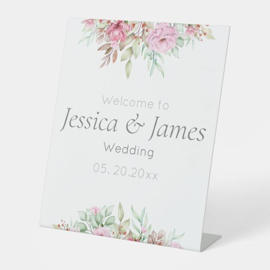 Welkom elegant, verfijnd trouwbericht reclamebord met voetstuk (Voorkant)