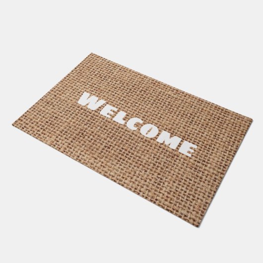Welkom elegant white text farmhouse burlap modern deurmat (Schuin)