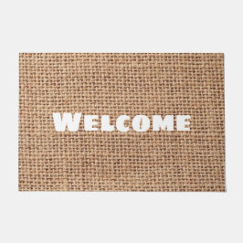 Welkom elegant white text farmhouse burlap modern deurmat