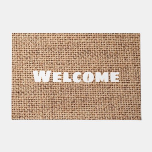 Welkom elegant white text farmhouse burlap modern deurmat (Voorkant)