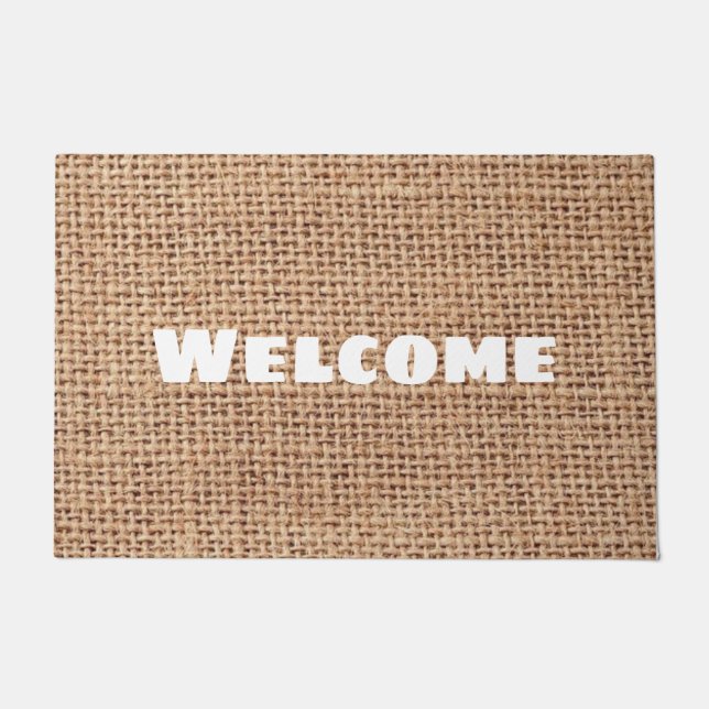 Welkom elegant white text farmhouse burlap modern deurmat (Voorkant)